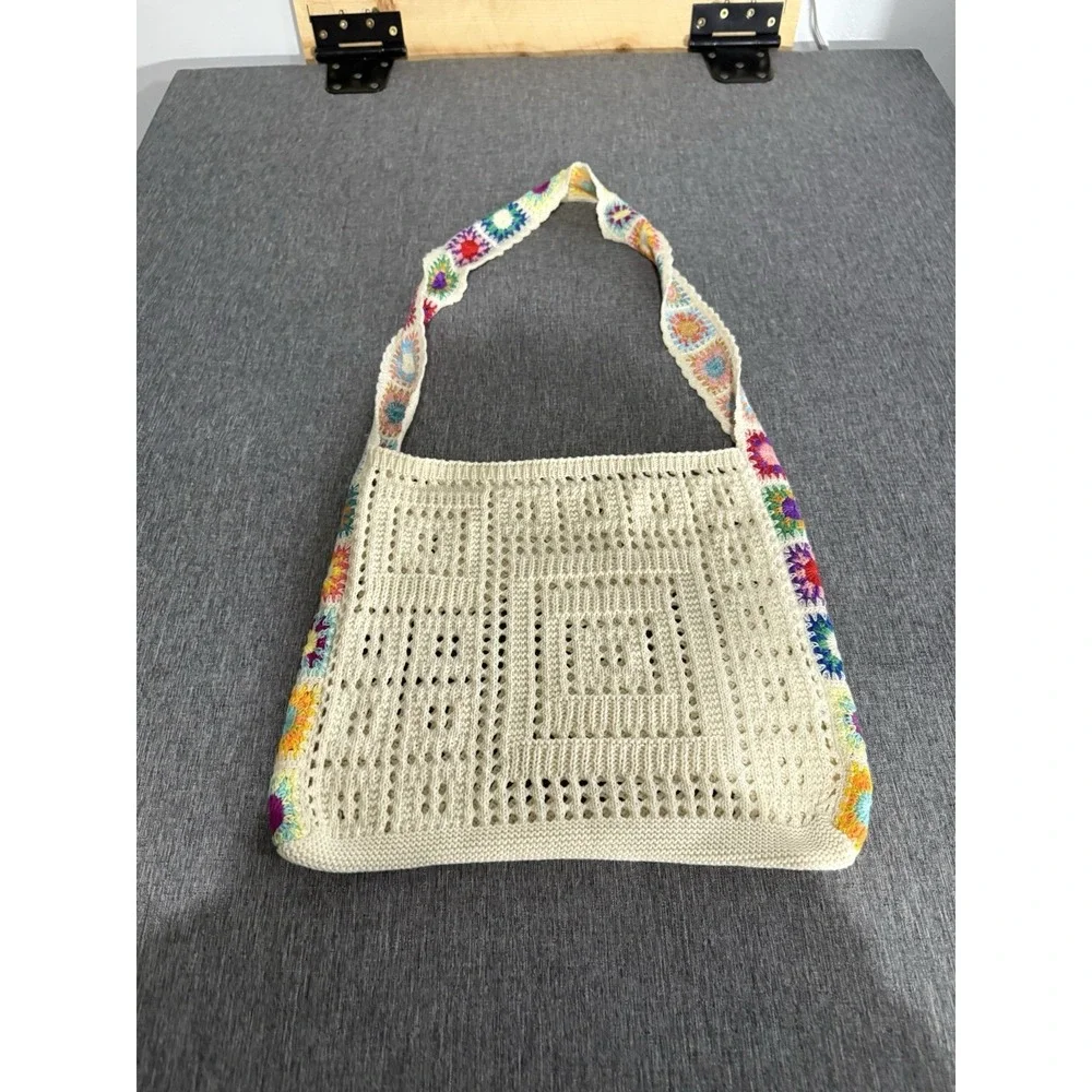 Crochet Granny Square Boho Beach Tote Bag